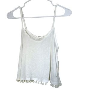 White Ivory Pom Pom Trim Tank